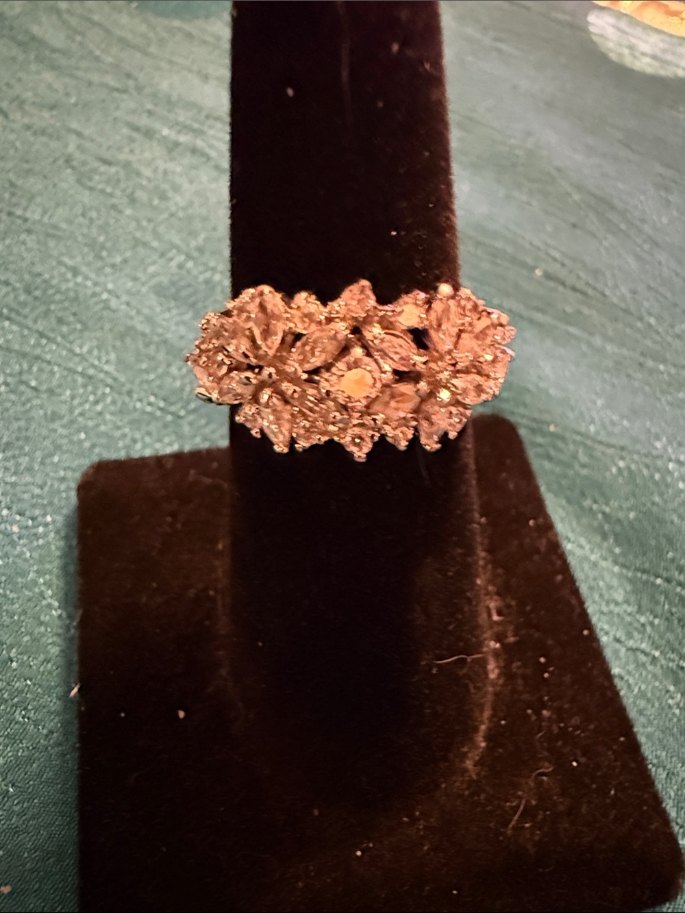 Floral Cluster Crystal Ring - Silver Tone